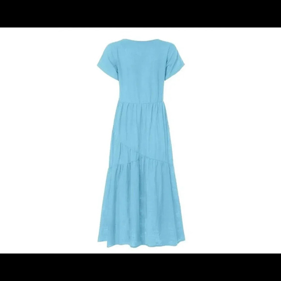 Zanzea Loose Long Dress Womens V-neck Short Sleeve Solid Casual Maxi Dresses. - Picture 3 of 9